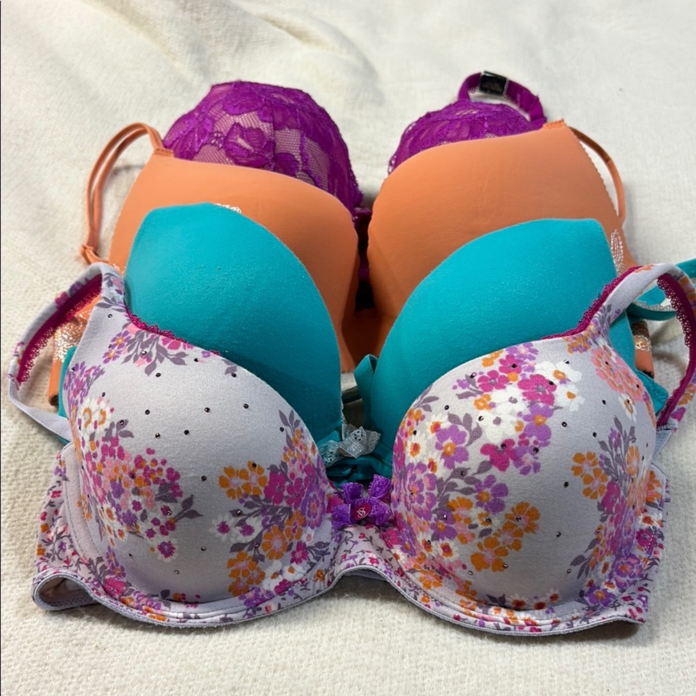 Victoria's Secret Vibrant Floral and Solid Bras - Purple, Orange, Teal